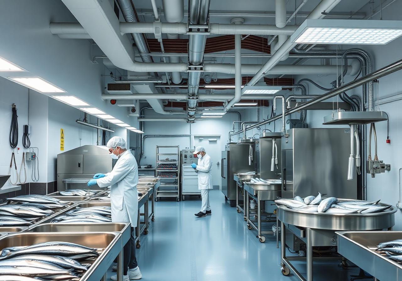 Modern fish processing facility interior