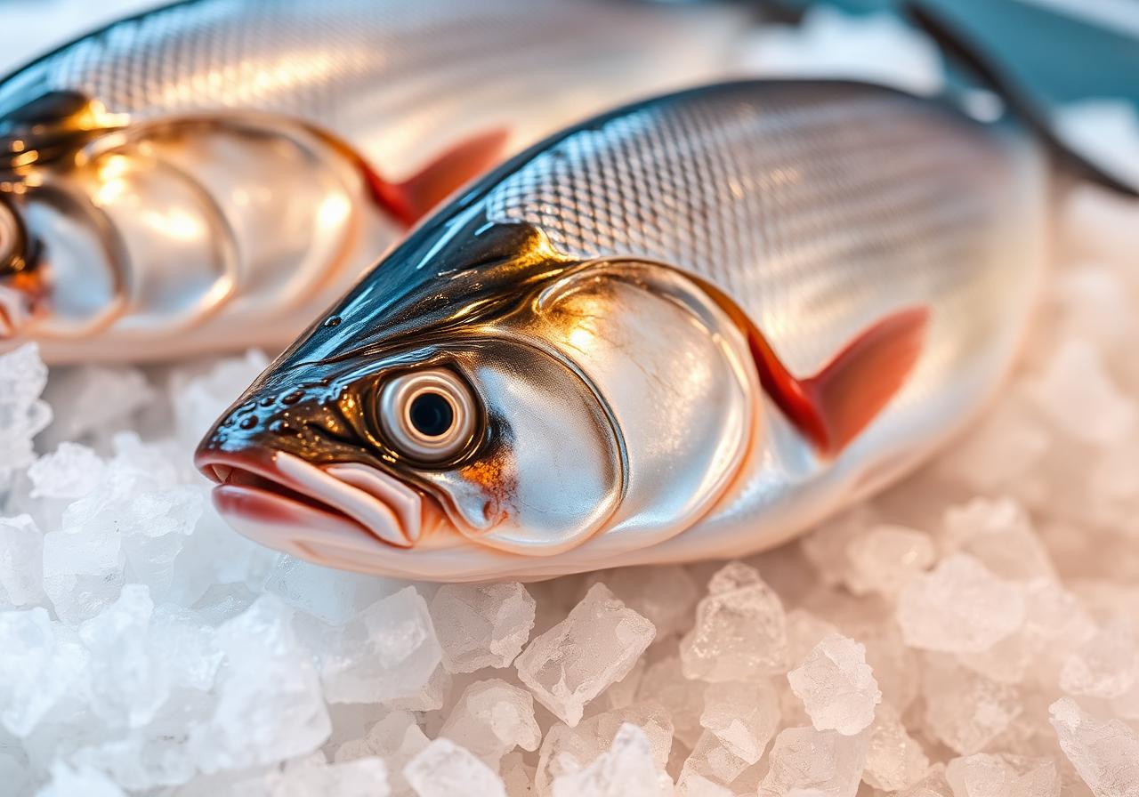Fresh silver carp on ice at an Asian seafood market